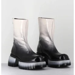 Boots En Cuir Vernis Degrade Blanc/Noir Semelle Epaisse - Melia3 Cindy Tofu