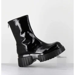 Boots En Cuir Vernis Noir Semelle Epaisse - Melia2 Cindy Nero