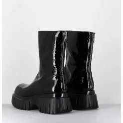 Boots En Cuir Vernis Noir Semelle Epaisse - Melia2 Cindy Nero