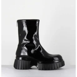 Boots En Cuir Vernis Noir Semelle Epaisse - Melia2 Cindy Nero