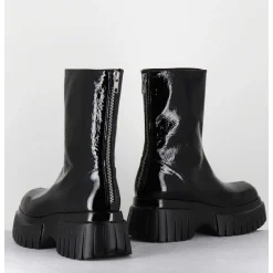 Boots En Cuir Vernis Noir Semelle Epaisse - Melia2 Cindy Nero
