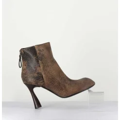 Boots En Cuir Vieilli Marron Talon Haut - M6390 Moro