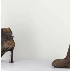 Boots En Cuir Vieilli Marron Talon Haut - M6390 Moro