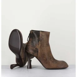 Boots En Cuir Vieilli Marron Talon Haut - M6390 Moro