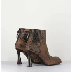 Boots En Cuir Vieilli Marron Talon Haut - M6390 Moro