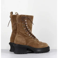 Boots En Daim Camel Corset Semelle Epaisse - Caro Suede
