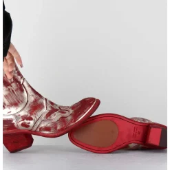 Boots Esprit Santiags En Cuir Rouge & Metal Or - 3226 Platino Rosso