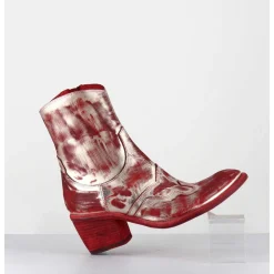 Boots Esprit Santiags En Cuir Rouge & Metal Or - 3226 Platino Rosso