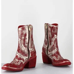 Boots Esprit Santiags En Cuir Rouge & Metal Or - 3226 Platino Rosso