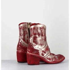 Boots Esprit Santiags En Cuir Rouge & Metal Or - 3226 Platino Rosso