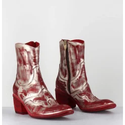 Boots Esprit Santiags En Cuir Rouge & Metal Or - 3226 Platino Rosso