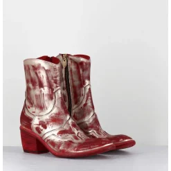 Boots Esprit Santiags En Cuir Rouge & Metal Or - 3226 Platino Rosso