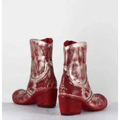 Boots Esprit Santiags En Cuir Rouge & Metal Or - 3226 Platino Rosso