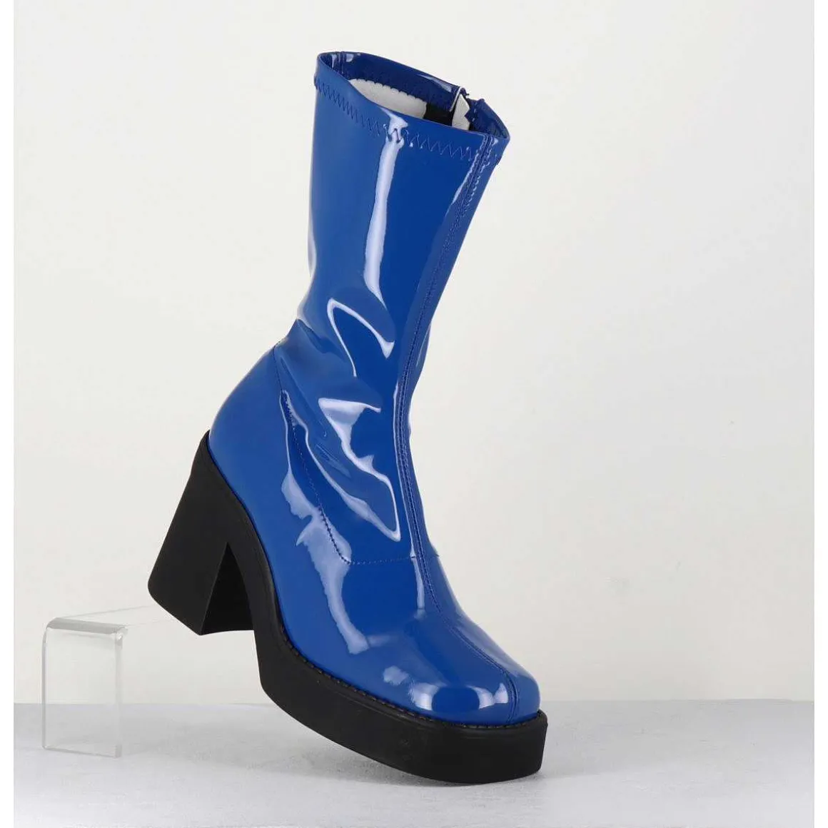 Boots Galbante En Stretch Vernis Bleu - Noely Blue Boots