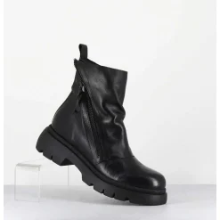 Boots Legeres En Cuir Noir A Zip Asymetrique - Naco07 Carly Nero