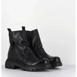 Boots Legeres En Cuir Noir A Zip Asymetrique - Naco07 Carly Nero