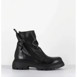 Boots Legeres En Cuir Noir A Zip Asymetrique - Naco07 Carly Nero