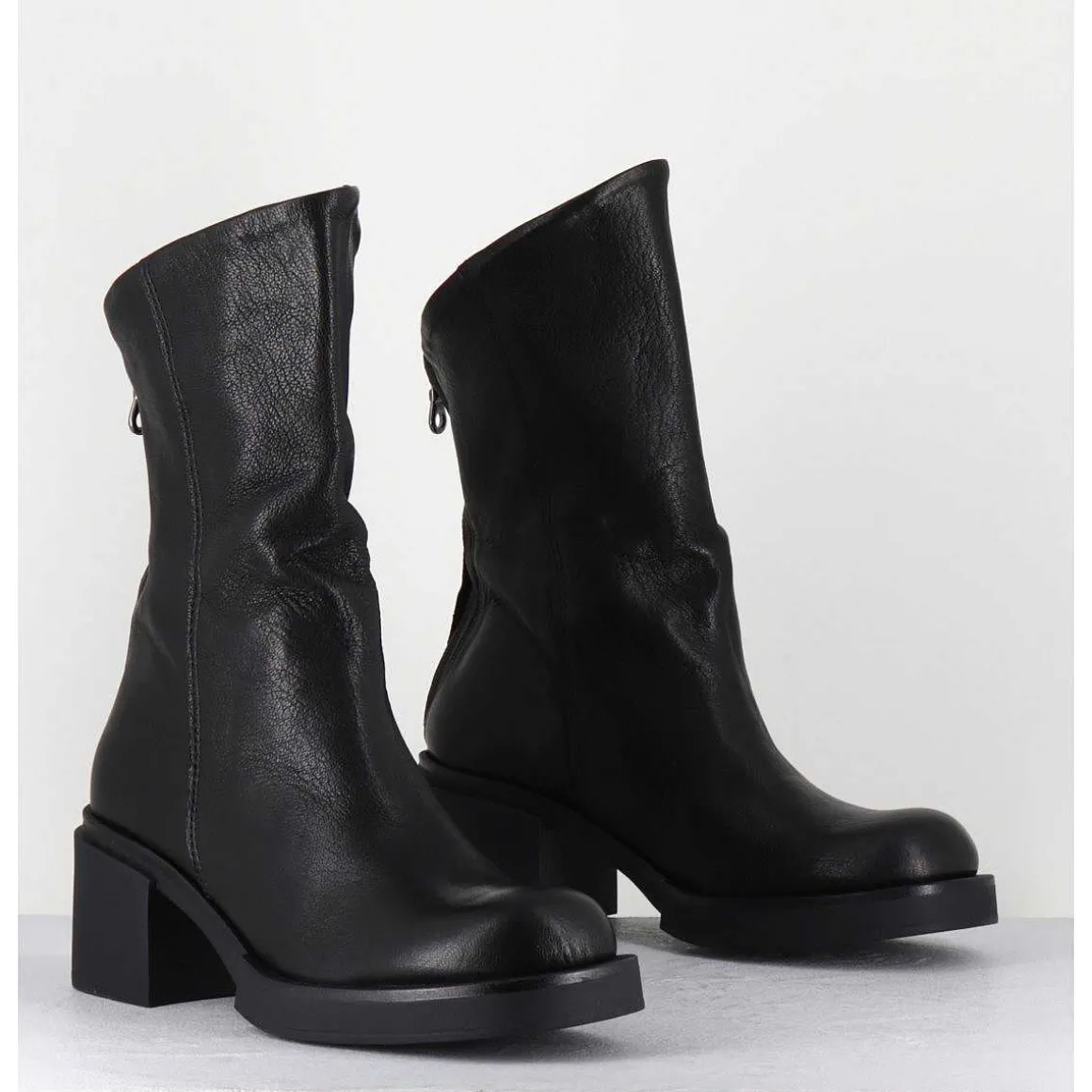 Boots Legeres Esprit Biker En Cuir Noir - Yama Lavato Nero