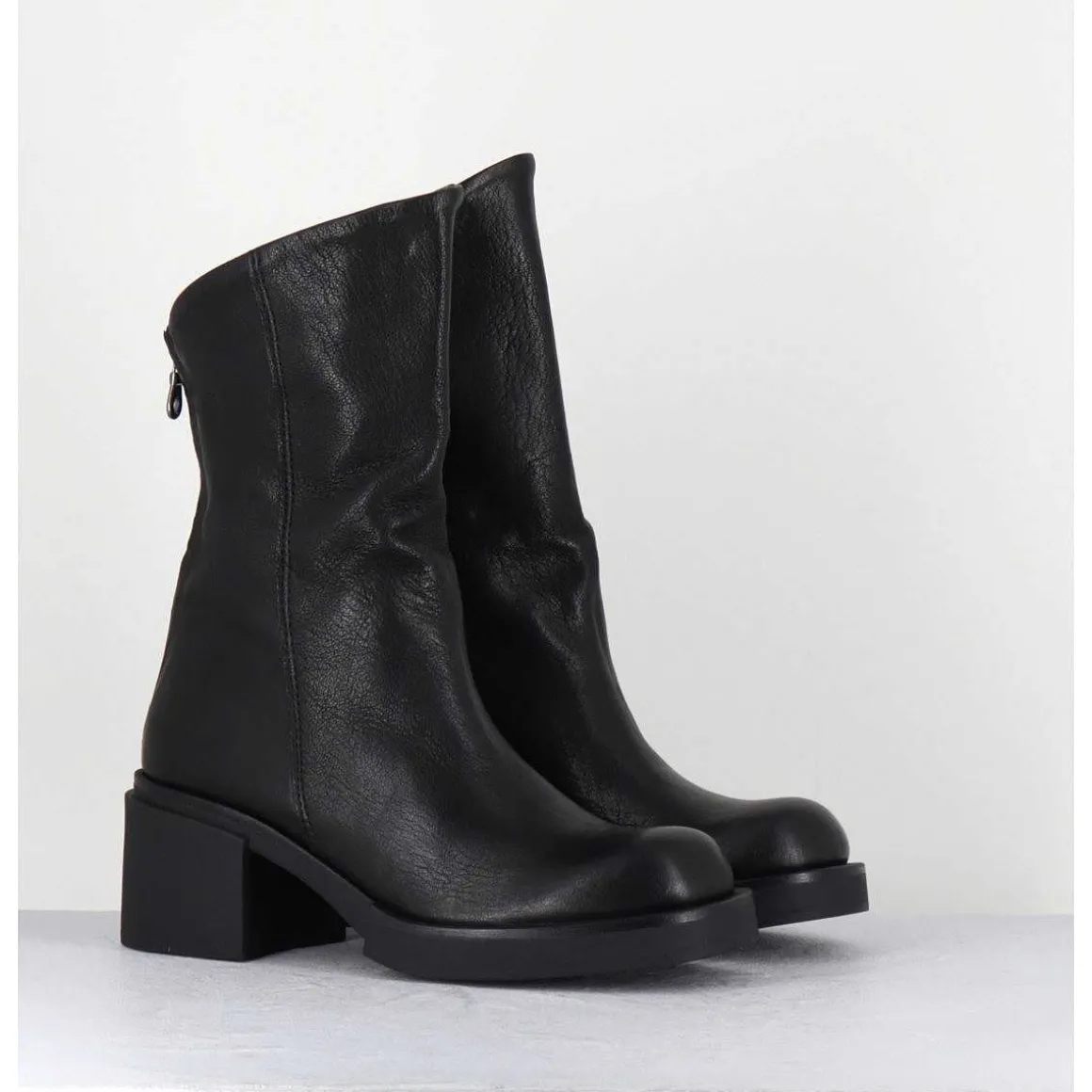 Boots Legeres Esprit Biker En Cuir Noir - Yama Lavato Nero