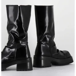 Boots Ligne Brutaliste En Cuir Glace Noir - Dima Shiny Nero