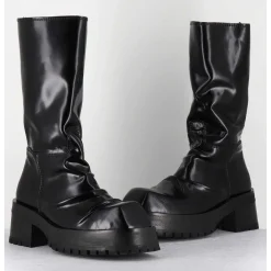 Boots Ligne Brutaliste En Cuir Glace Noir - Dima Shiny Nero