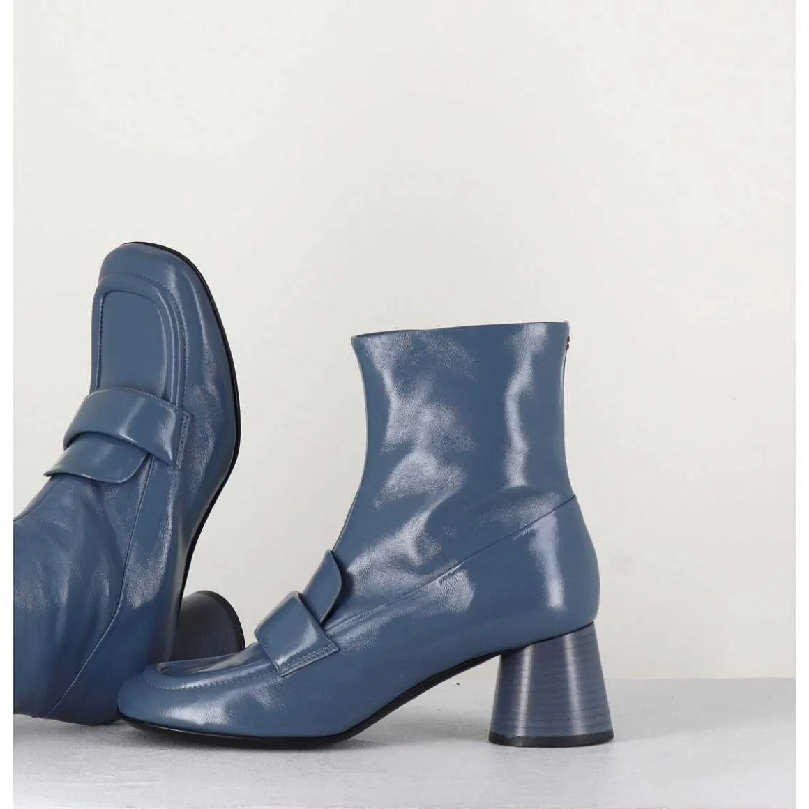 Boots Mocassins En Cuir Bleu Gris - Dani05 Grisaglia