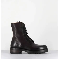 Boots Plates A Lacets En Cuir Marron Vieilli - Camil 70022 Teak