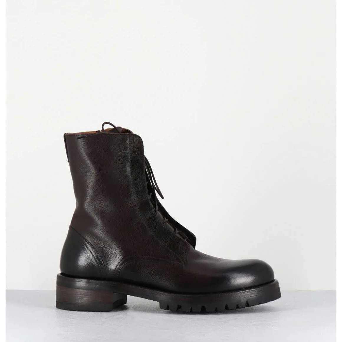 Boots Plates A Lacets En Cuir Marron Vieilli - Camil 70022 Teak