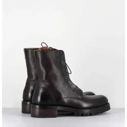 Boots Plates A Lacets En Cuir Marron Vieilli - Camil 70022 Teak
