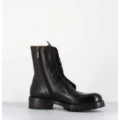 Boots Plates A Lacets En Cuir Marron Vieilli - Camil 70022 Teak