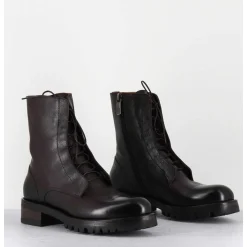 Boots Plates A Lacets En Cuir Marron Vieilli - Camil 70022 Teak