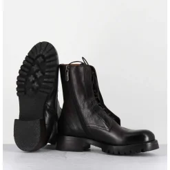 Boots Plates A Lacets En Cuir Marron Vieilli - Camil 70022 Teak