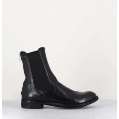 Boots Plates En Cuir Bleu Marine, Elastique & Bout Fleuri - Lexikon099 Navy