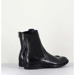 Boots Plates En Cuir Bleu Marine, Elastique & Bout Fleuri - Lexikon099 Navy
