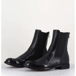 Boots Plates En Cuir Bleu Marine, Elastique & Bout Fleuri - Lexikon099 Navy