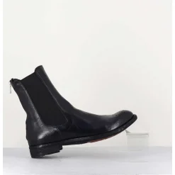 Boots Plates En Cuir Bleu Marine, Elastique & Bout Fleuri - Lexikon099 Navy
