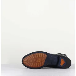 Boots Plates En Cuir Bleu Marine, Elastique & Bout Fleuri - Lexikon099 Navy