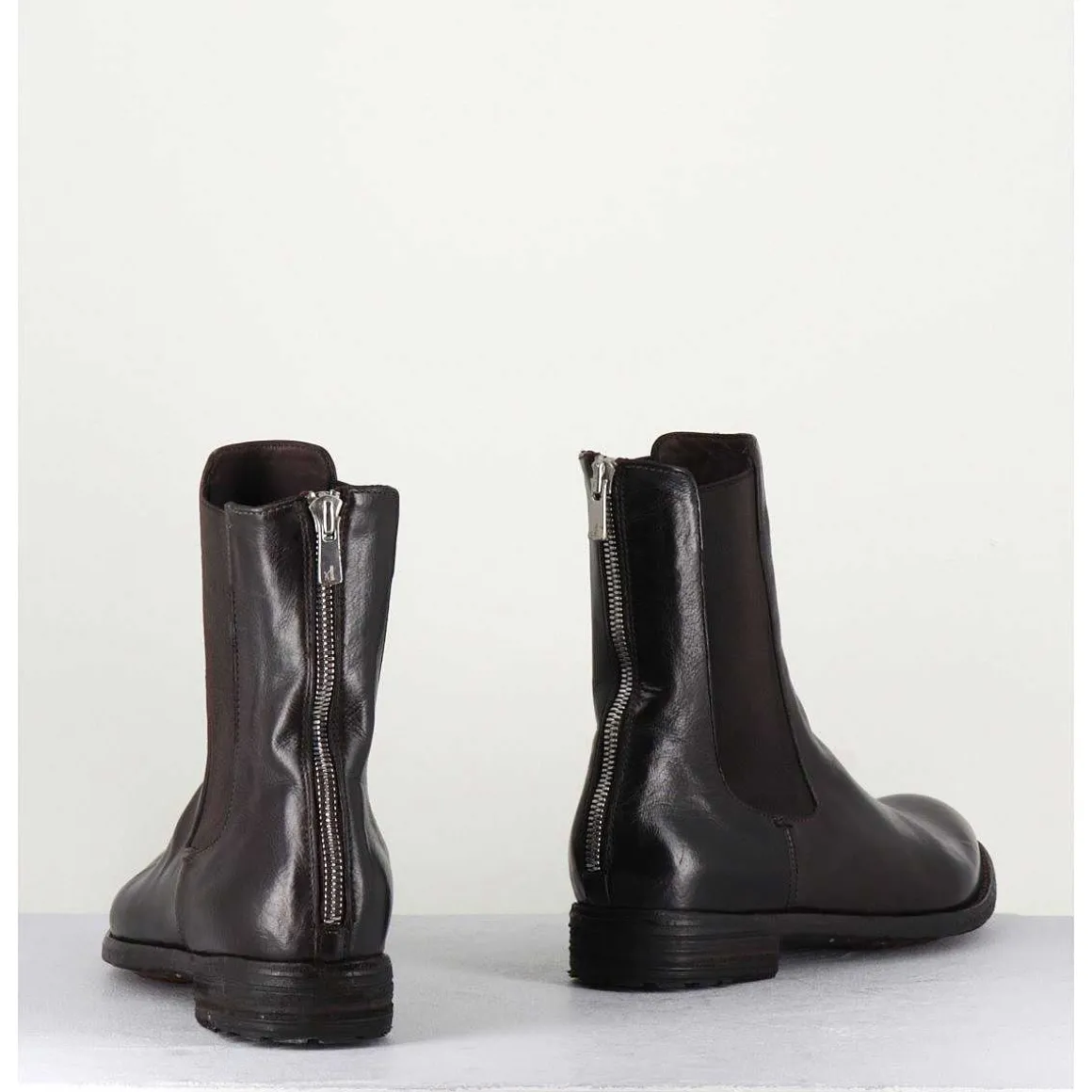 Boots Plates En Cuir Marron & Elastique - Lexikon073 Moro