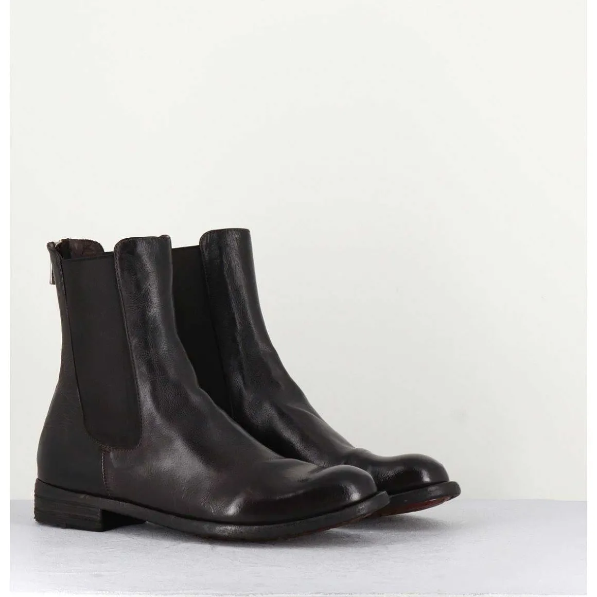 Boots Plates En Cuir Marron & Elastique - Lexikon073 Moro