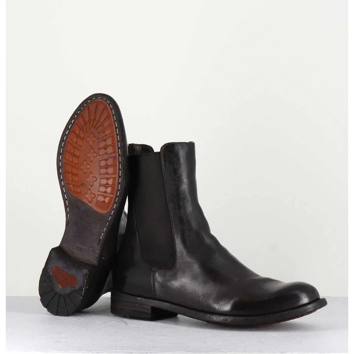 Boots Plates En Cuir Marron & Elastique - Lexikon073 Moro