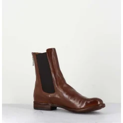 Boots Plates En Cuir Marron, Elastique & Bout Fleuri - Lexikon099 Tabacco