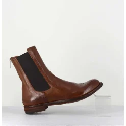Boots Plates En Cuir Marron, Elastique & Bout Fleuri - Lexikon099 Tabacco