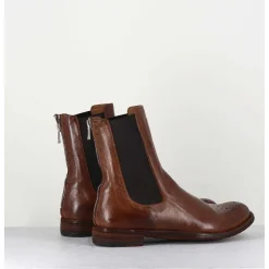 Boots Plates En Cuir Marron, Elastique & Bout Fleuri - Lexikon099 Tabacco