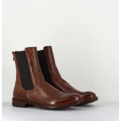 Boots Plates En Cuir Marron, Elastique & Bout Fleuri - Lexikon099 Tabacco