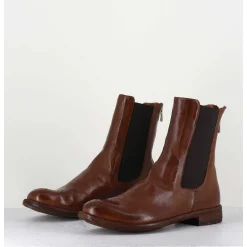 Boots Plates En Cuir Marron, Elastique & Bout Fleuri - Lexikon099 Tabacco