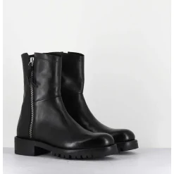 Boots Plates En Cuir Noir Pures Avec Zip Exterieur - Eva 82042 Black