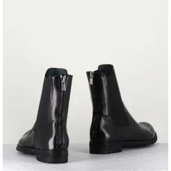 Boots Plates En Cuir Noir, Elastique & Bout Fleuri - Lexikon099 Nero