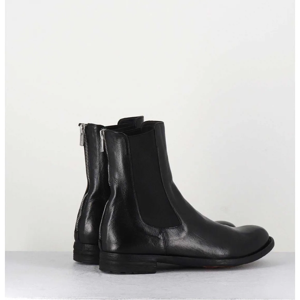 Boots Plates En Cuir Noir & Elastique - Lexikon073 Nero