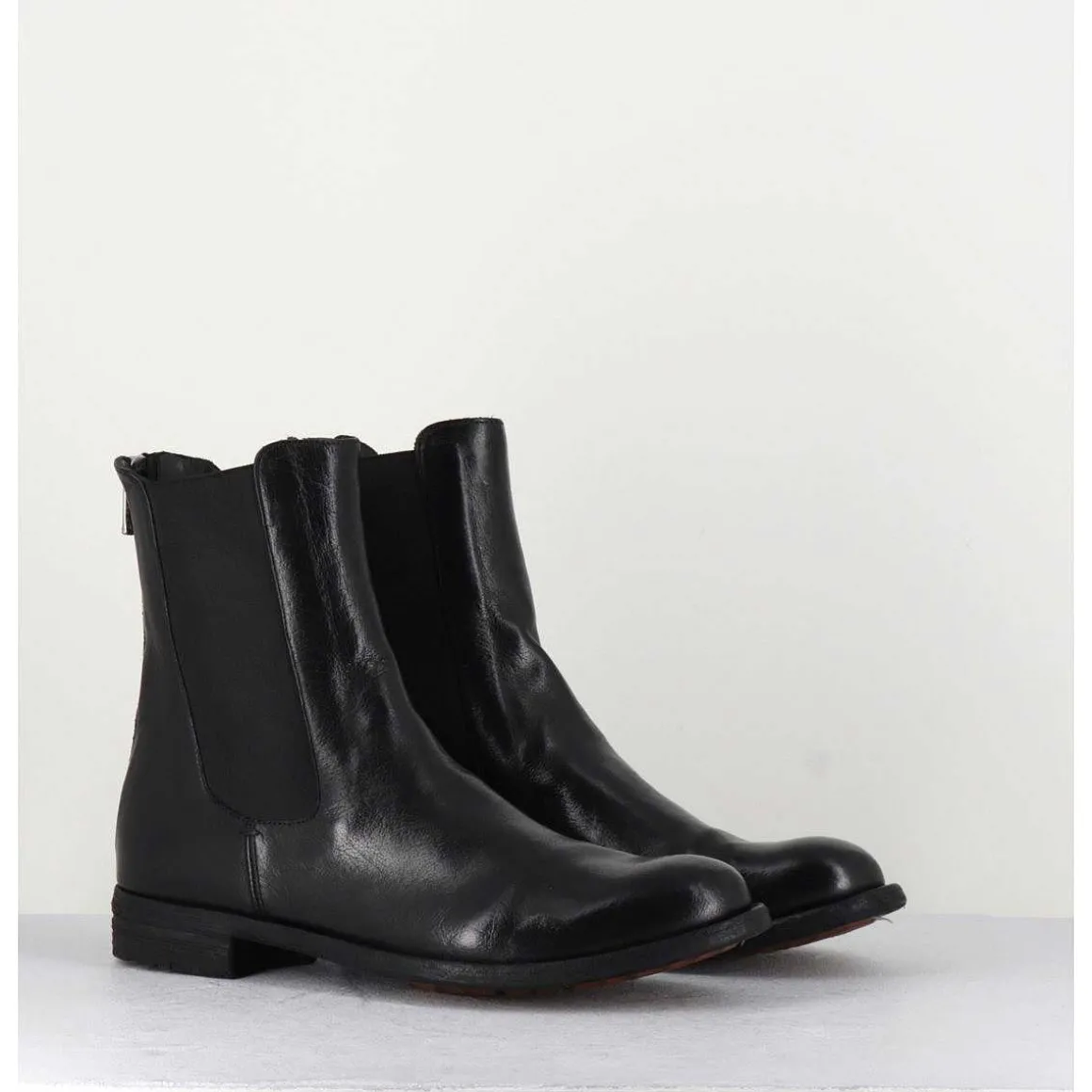 Boots Plates En Cuir Noir & Elastique - Lexikon073 Nero