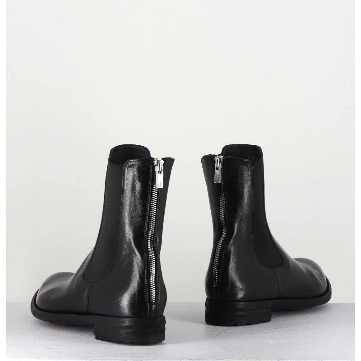 Boots Plates En Cuir Noir & Elastique - Lexikon073 Nero